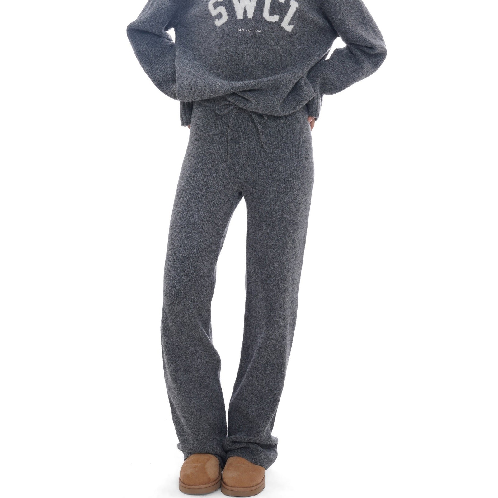 Sweet Chilling Dark Grey Wool Blend Wide Leg Knit Lounge Pants Drawstring Sz M — image 2 of 8